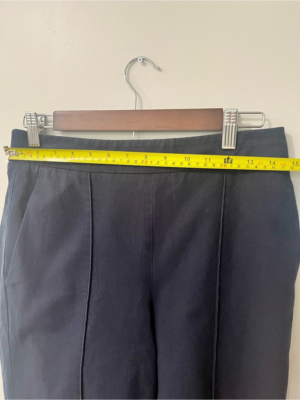 Vince 100% Cotton Navy Pintuck Pull-On Cropped Pants S Petite - Picture 8 of 9